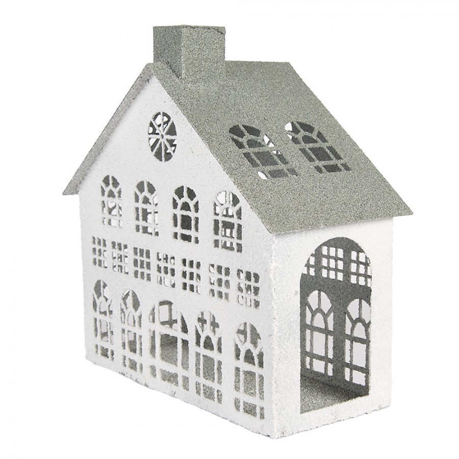 Bílý antik kovový svícen domek Vintage House - 34*16*34 cm