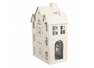 Béžový antik kovový svícen domek Vintage House - 26*16*40 cm