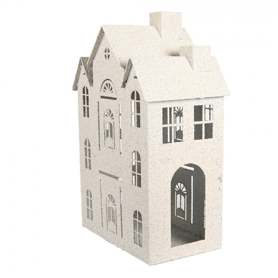 Béžový antik kovový svícen domek Vintage House - 26*16*40 cm