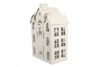 Béžový antik kovový svícen domek Vintage House - 26*16*40 cm