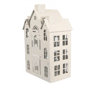 Béžový antik kovový svícen domek Vintage House - 26*16*40 cm