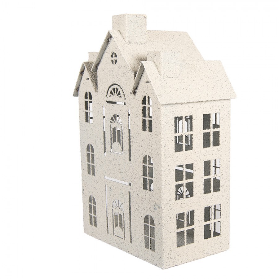 Béžový antik kovový svícen domek Vintage House - 26*16*40 cm