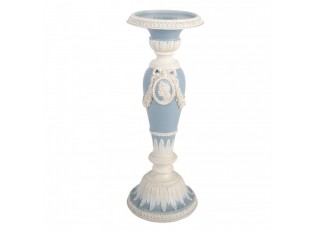 Modro-bílý svícen na úzkou svíčku se zdobením - Ø 10*27 cm