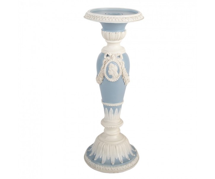 Modro-bílý svícen na úzkou svíčku se zdobením - Ø 10*27 cm Clayre & Eef