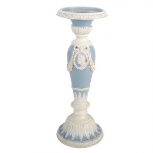 Modro-bílý svícen na úzkou svíčku se zdobením - Ø 10*27 cm