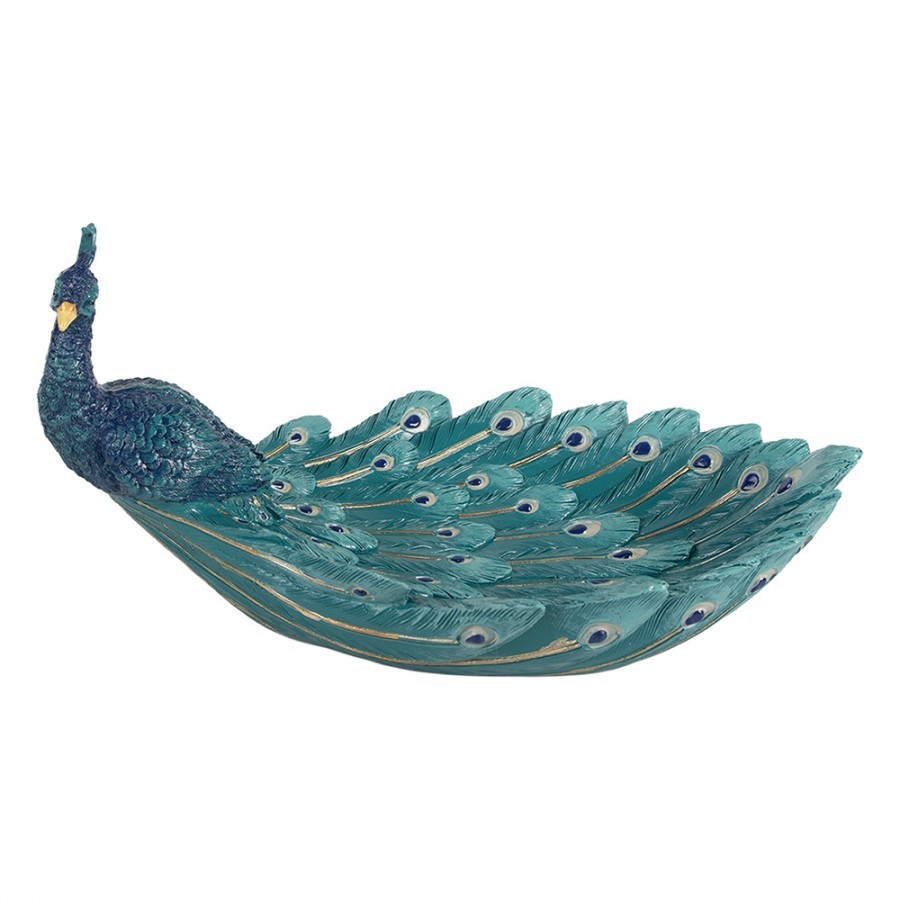 Tyrkysová dekorace šperkovnice miska páv Peacock - 30*19*16 cm