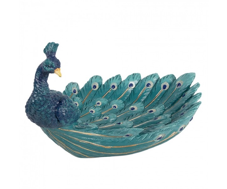 Tyrkysová dekorace šperkovnice miska páv Peacock - 30*19*16 cm Clayre & Eef