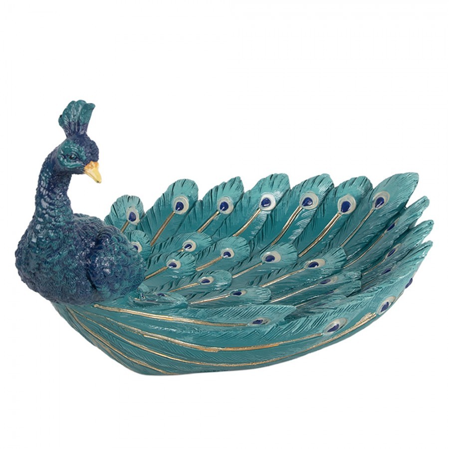 Tyrkysová dekorace šperkovnice miska páv Peacock - 30*19*16 cm