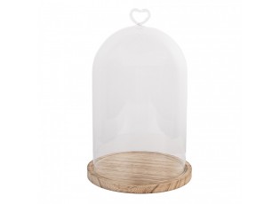 Dřevěný podnos se skleněným poklopem se srdíčkem L - Ø 17*27 cm