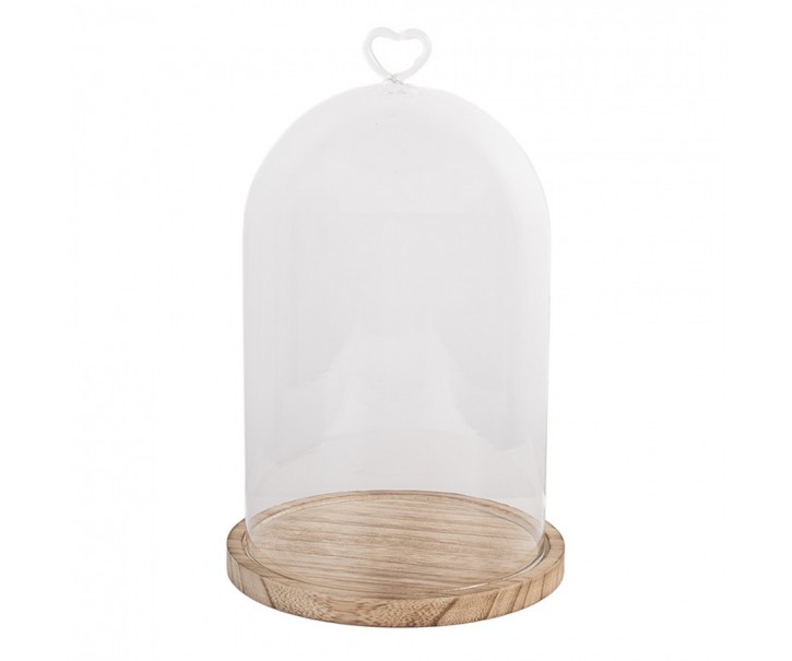 Dřevěný podnos se skleněným poklopem se srdíčkem - Ø 17*27 cm Clayre & Eef