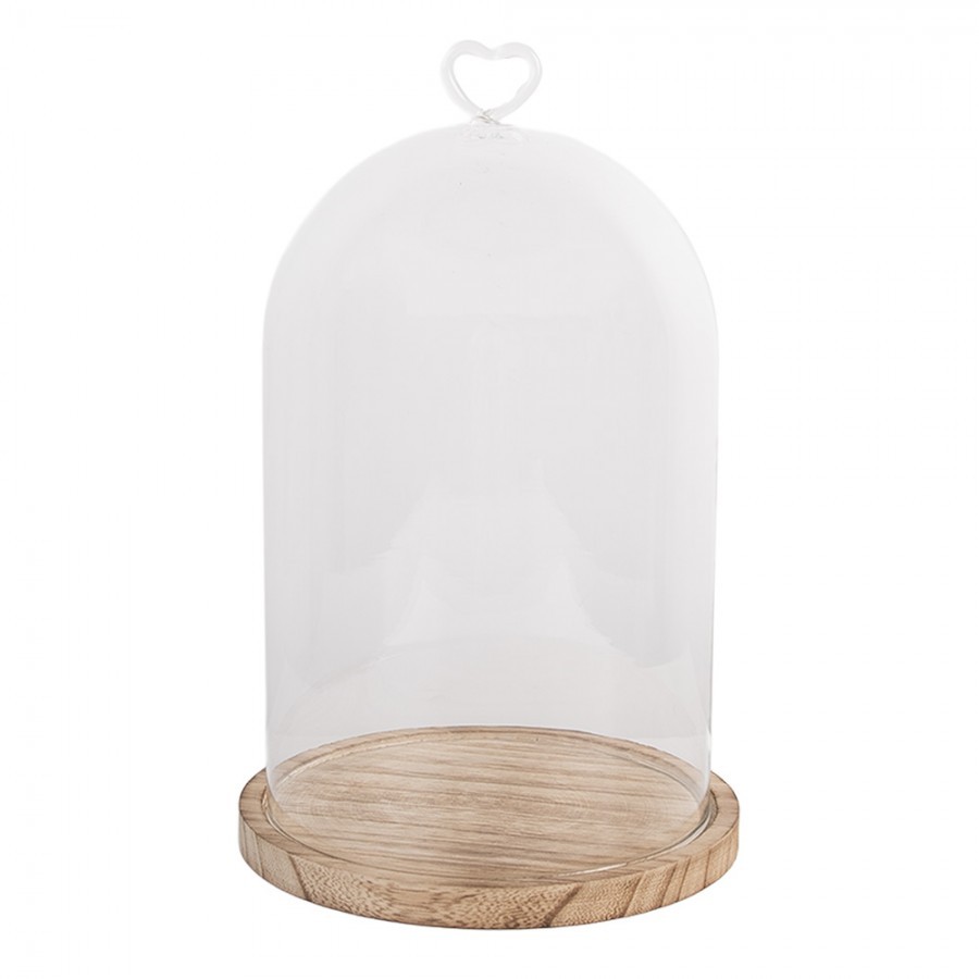 Dřevěný podnos se skleněným poklopem se srdíčkem L - Ø 17*27 cm 6GL5361