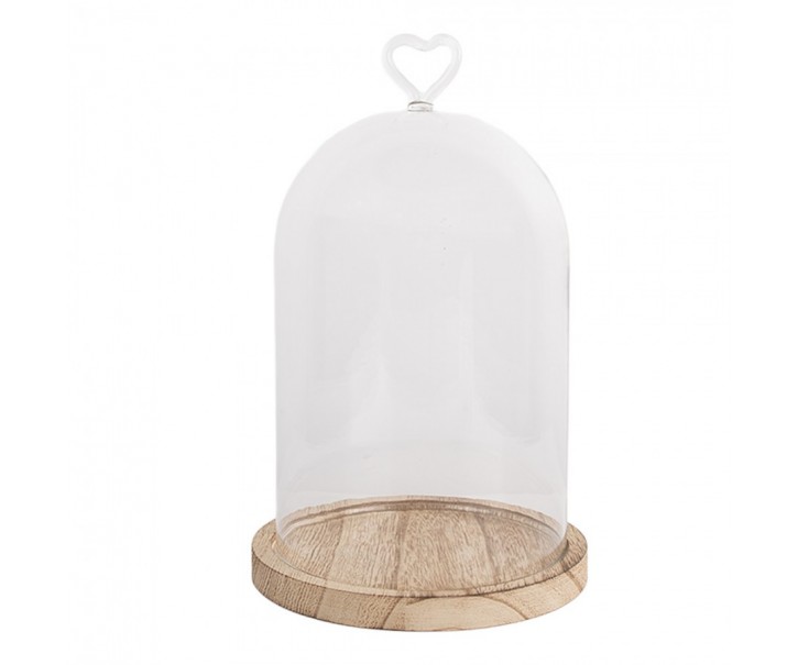 Dřevěný podnos se skleněným poklopem se srdíčkem M - Ø 14*22 cm Clayre & Eef