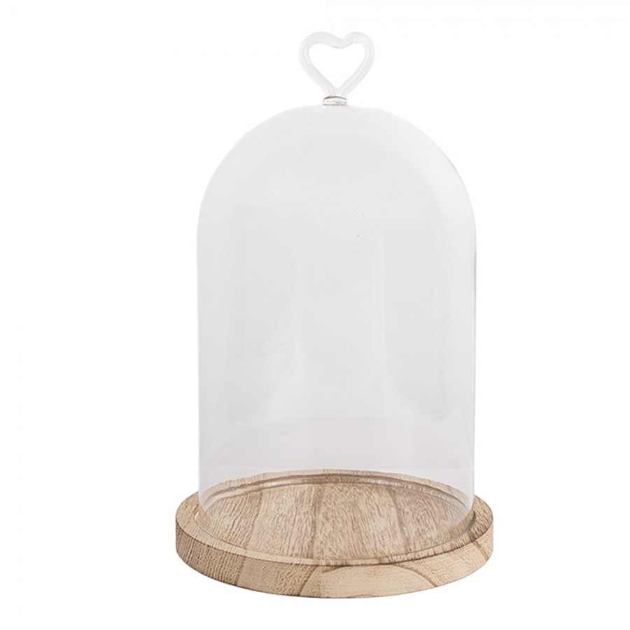 Dřevěný podnos se skleněným poklopem se srdíčkem M - Ø 14*22 cm 6GL5360