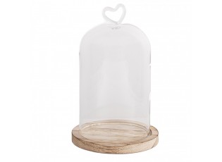 Dřevěný podnos se skleněným poklopem se srdíčkem S - Ø 12*19 cm