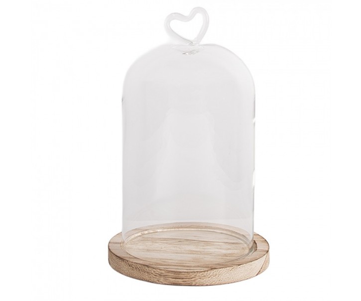Dřevěný podnos se skleněným poklopem se srdíčkem S - Ø 12*19 cm Clayre & Eef