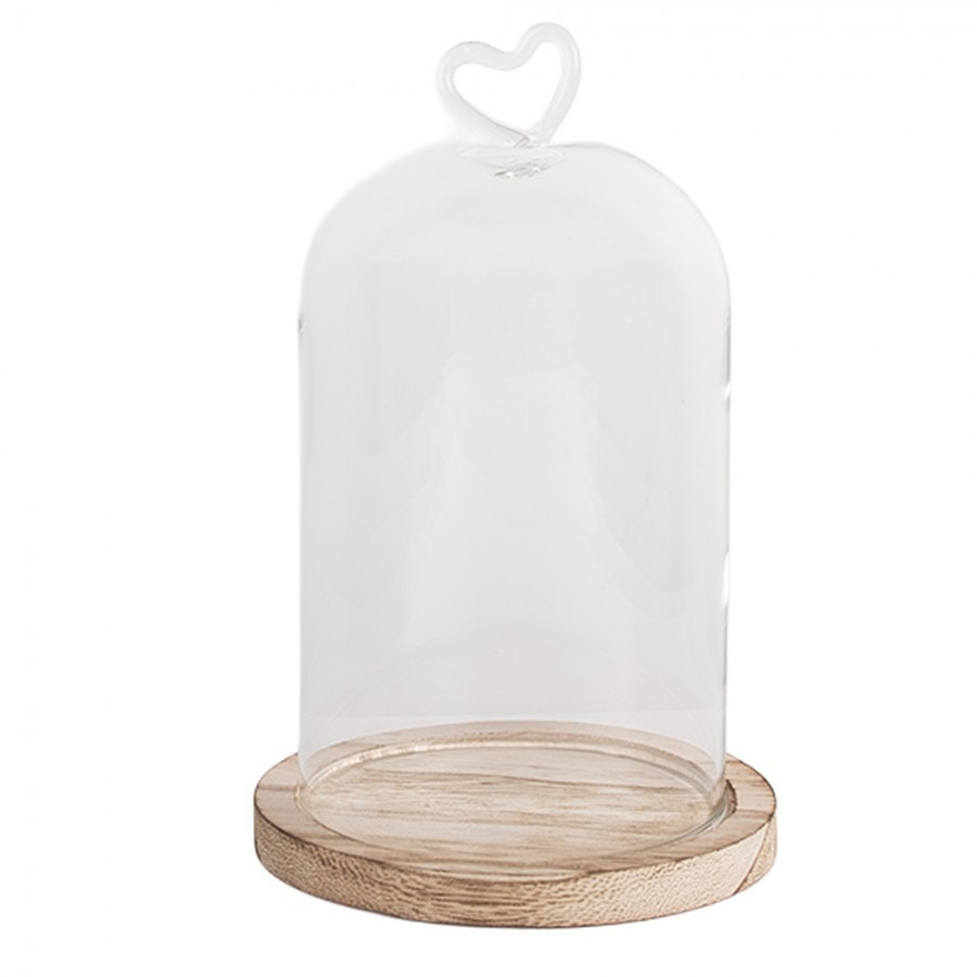 Dřevěný podnos se skleněným poklopem se srdíčkem S - Ø 12*19 cm