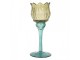 Tyrkysovo-zelený skleněný svícen tulipán Colorful Garden - Ø 7*19 cm Clayre & Eef
