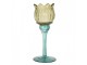 Tyrkysovo-zelený skleněný svícen tulipán Colorful Garden - Ø 7*19 cm Clayre & Eef