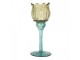 Tyrkysovo-zelený skleněný svícen tulipán Colorful Garden - Ø 7*19 cm Clayre & Eef