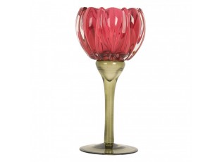 Růžový skleněný svícen květina Colorful Garden - Ø 8*18 cm