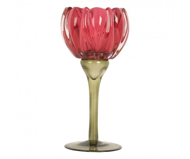 Růžový skleněný svícen květina Colorful Garden - Ø 8*18 cm Clayre & Eef
