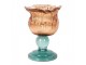 Tyrkysovo-oranžový skleněný svícen tulipán Colorful Garden - Ø 10*14 cm Clayre & Eef