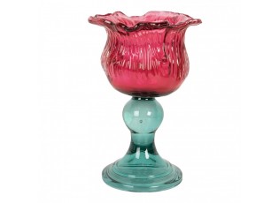 Tyrkysovo-růžový skleněný svícen tulipán Colorful Garden - Ø 10*16 cm