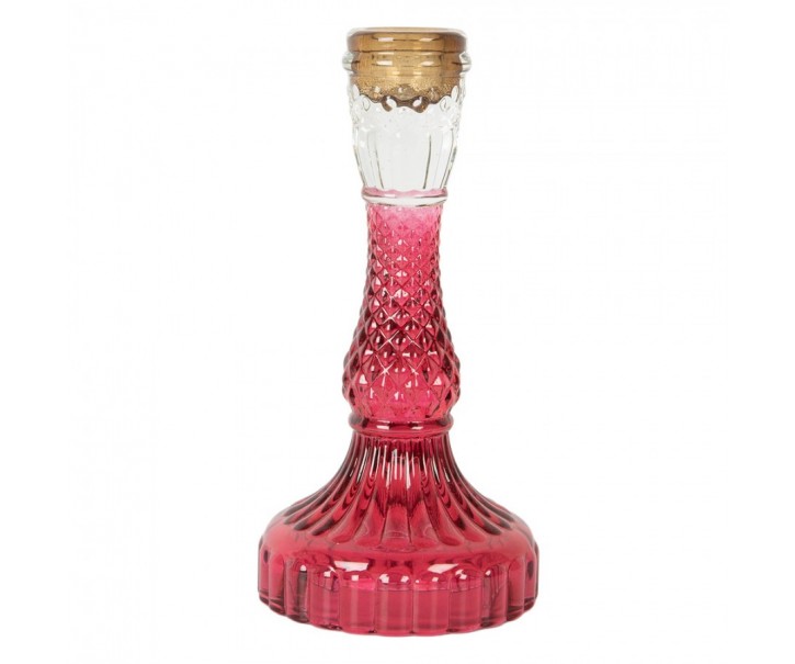 Růžový skleněný svícen na úzkou svíčku Colorful Garden - Ø 9*17 cm Clayre & Eef