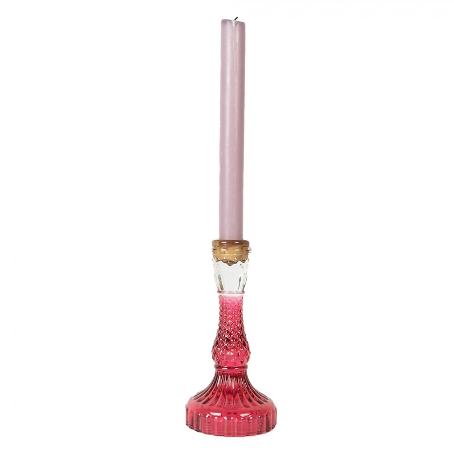 Růžový skleněný svícen na úzkou svíčku Colorful Garden - Ø 9*17 cm