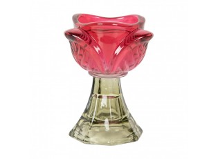 Zeleno-růžový skleněný svícen tulipán Colorful Garden - Ø 7*10 cm