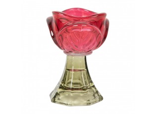Zeleno-růžový skleněný svícen tulipán Colorful Garden - Ø 7*10 cm