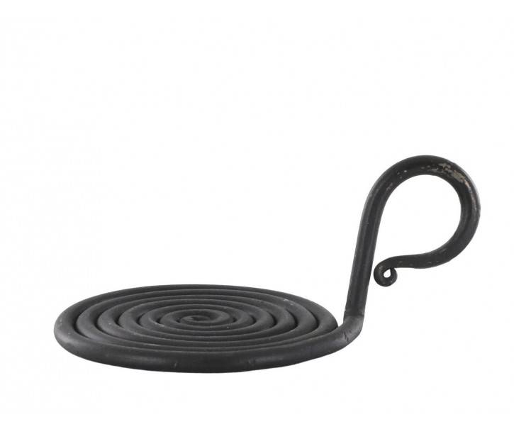 Černý antik kovový svícen pro sloupovou svíčku Spirel - Ø 10*6 cm Chic Antique