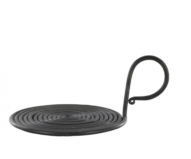 Černý antik kovový svícen pro sloupovou svíčku Spirel - Ø 17*10 cm Chic Antique