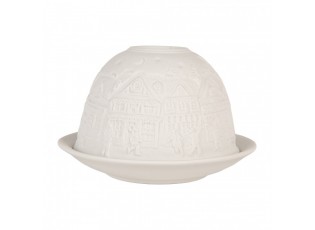 Bílý porcelánový svícen na čajovou svíčku s domky Paollo - Ø 12*8 cm