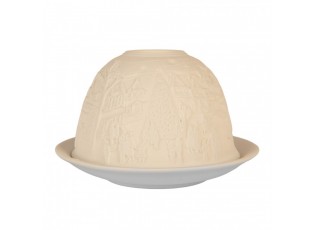 Bílý porcelánový svícen na čajovou svíčku s domky Paollo - Ø 12*8 cm