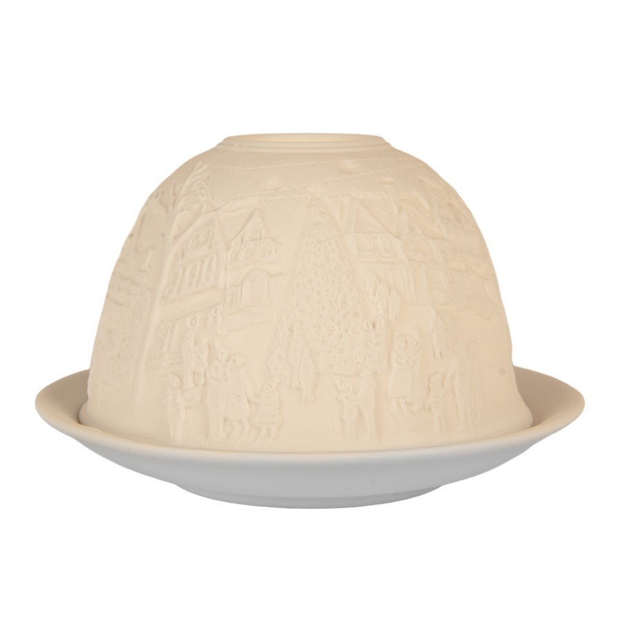 Bílý porcelánový svícen na čajovou svíčku s domky Paollo - Ø 12*8 cm