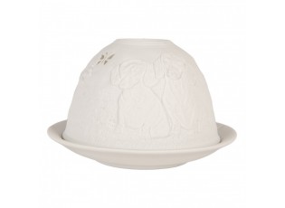 Bílý porcelánový svícen s jezevčíky Paollo - Ø 12*8 cm