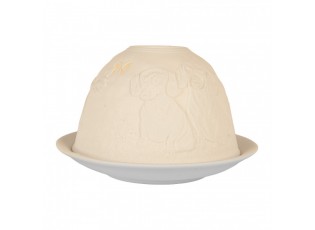 Bílý porcelánový svícen s jezevčíky Paollo - Ø 12*8 cm