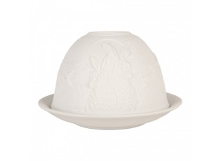 Bílý porcelánový svícen s králíky Paollo - Ø 12*8 cm