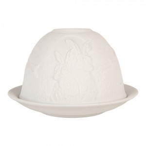 Bílý porcelánový svícen s králíky Paollo - Ø 12*8 cm