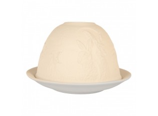 Bílý porcelánový svícen s králíky Paollo - Ø 12*8 cm