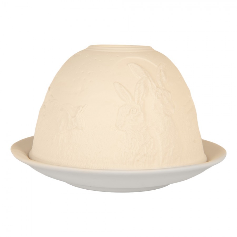 Bílý porcelánový svícen s králíky Paollo - Ø 12*8 cm