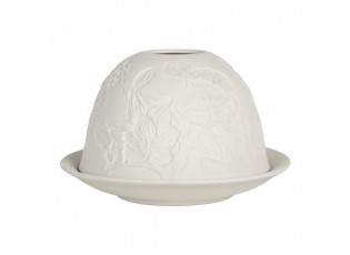 Bílý porcelánový svícen na čajovou svíčku s květy Paollo - Ø 12*8 cm