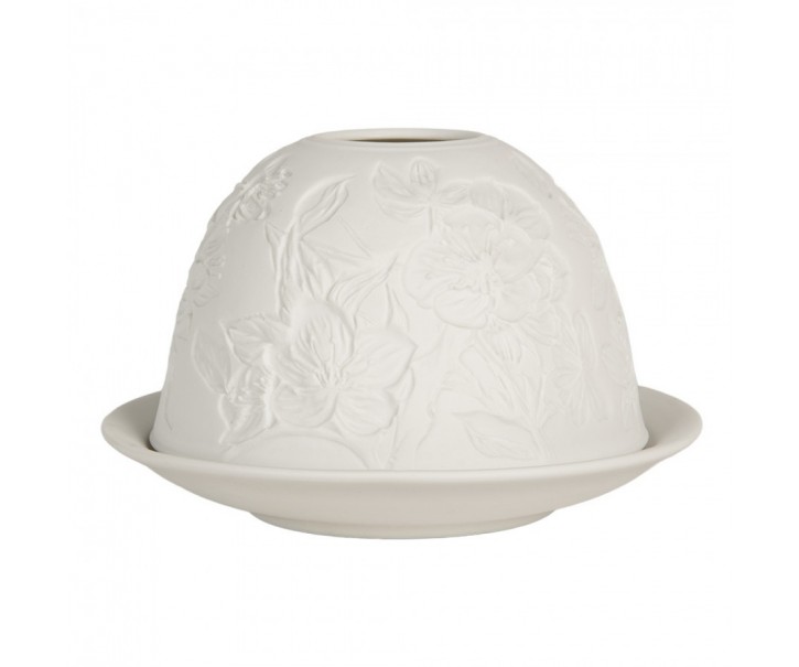 Bílý porcelánový svícen na čajovou svíčku s květy Paollo - Ø 12*8 cm Clayre & Eef