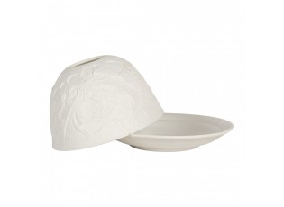 Bílý porcelánový svícen na čajovou svíčku s květy Paollo - Ø 12*8 cm