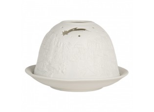 Bílý porcelánový svícen na čajovou svíčku s domky Paollo - Ø 12*8 cm