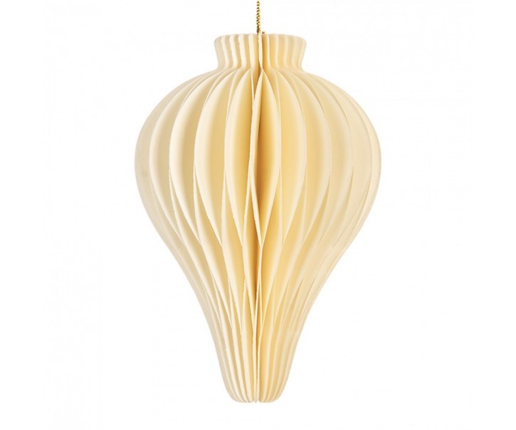 Papírová béžová skládací vánoční ozdoba baňka - Ø 8*10 cm Clayre & Eef