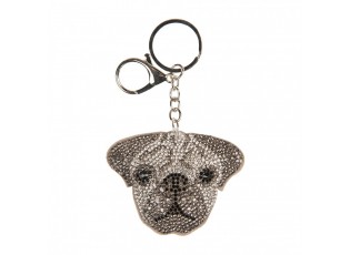 Stříbrná klíčenka s hlavou psa Mops s kamínky - 7*2*12 cm