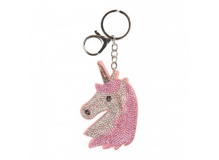 Růžová klíčenka s hlavou jednorožce Unicorn s kamínky - 6*2*14 cm