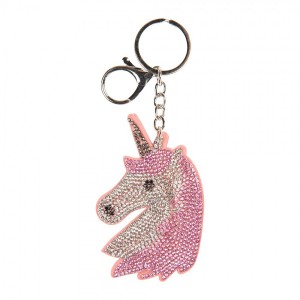 Růžová klíčenka s hlavou jednorožce Unicorn s kamínky - 6*2*14 cm